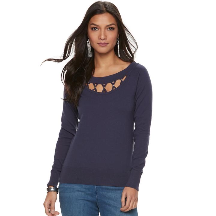 Women's Jennifer Lopez Crisscross Cutout Tee, Size: Large, Med Purple