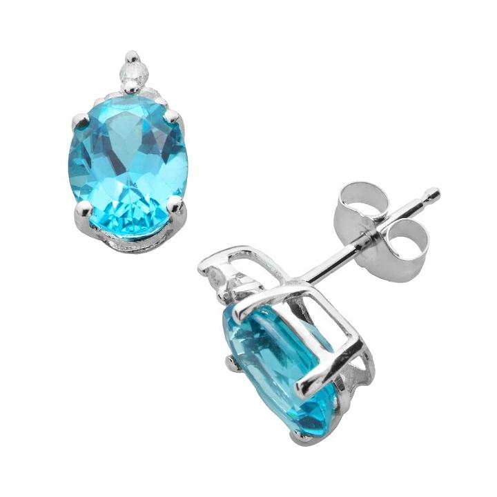 10k White Gold Blue Topaz And Diamond Accent Stud Earrings, Women's