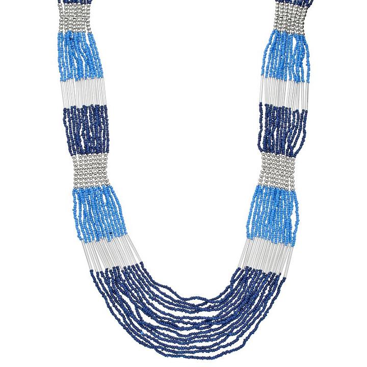 Long Blue Colorblock Multi Strand Necklace, Women's