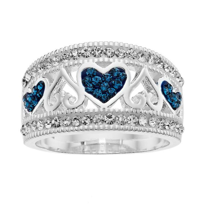 Silver Luxuries Crystal Heart Ring, Women's, Size: 8, Grey