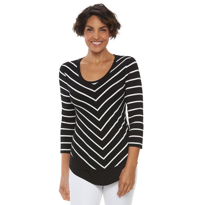 Women's Croft & Barrow&reg; Mitered-stripe Scoopneck Tee, Size: Medium, Black