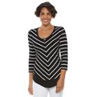 Women's Croft & Barrow&reg; Mitered-stripe Scoopneck Tee, Size: Medium, Black