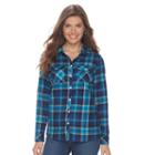 Petite Croft & Barrow&reg; Flannel Plaid Button-down Shirt, Women's, Size: S Petite, Dark Blue