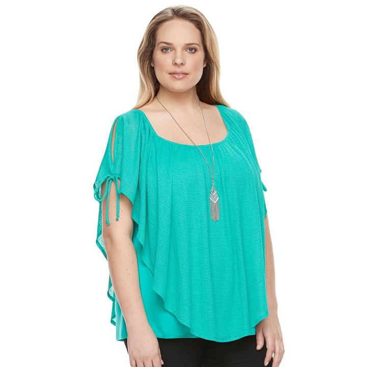 Plus Size Ab Studio Cold-shoulder Popover Top, Women's, Size: 1xl, Green