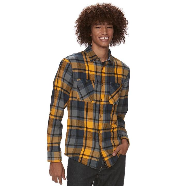 Men's Urban Pipeline&reg; Plaid Flannel Shirt, Size: Large, Gold