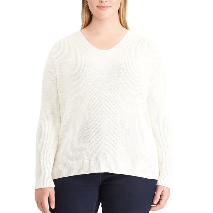 Plus Size Chaps Chevron V-neck Sweater, Women's, Size: 1xl, Natural
