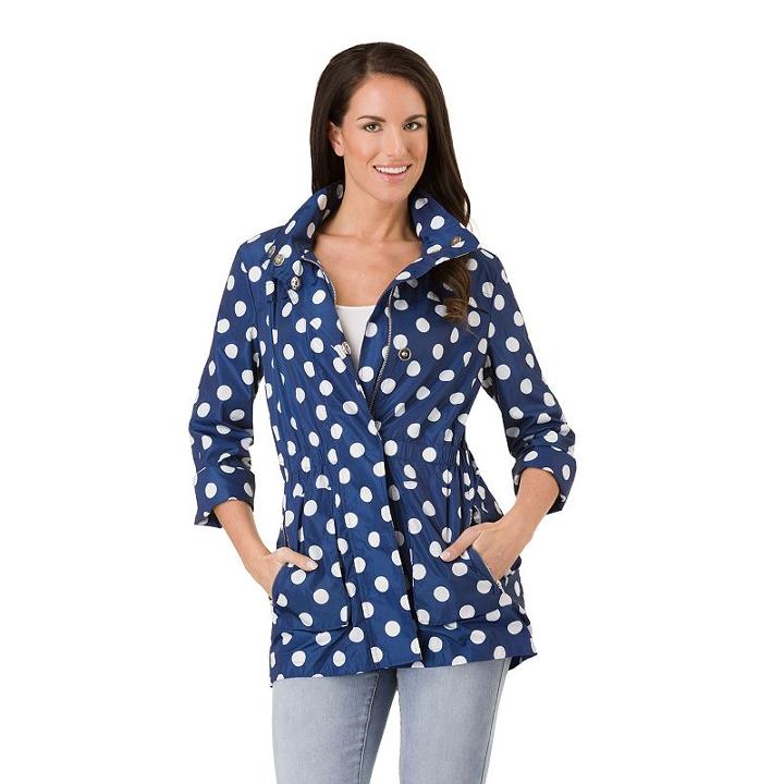 Women's Haggar Hooded Polka-dot Elastic-waist Jacket, Size: Xl, Med Blue