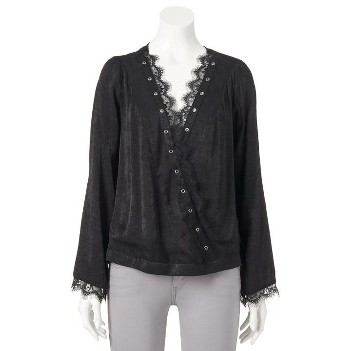 Women's Rock & Republic&reg; Wrap Lace Top, Size: Large, Black