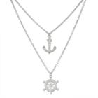 Sterling Silver Cubic Zirconia Anchor & Helm Layered Necklace, Women's, Size: 16, White