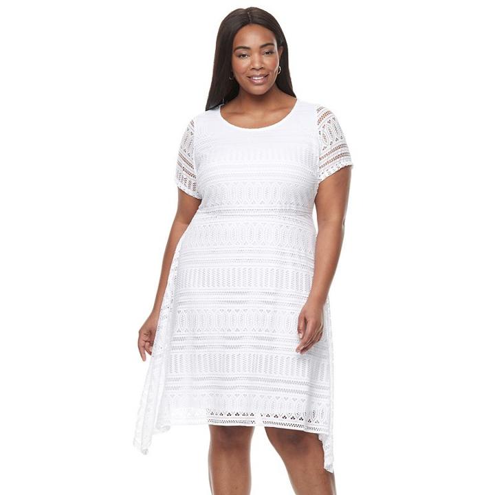 Plus Size Dana Buchman Lace Shark-bite Dress, Women's, Size: 3xl, White