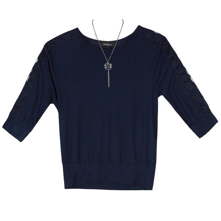 Girls 7-16 Iz Amy Byer Lattice 3/4-sleeve Top With Necklace, Size: Large, Blue (navy)