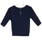 Girls 7-16 Iz Amy Byer Lattice 3/4-sleeve Top With Necklace, Size: Large, Blue (navy)