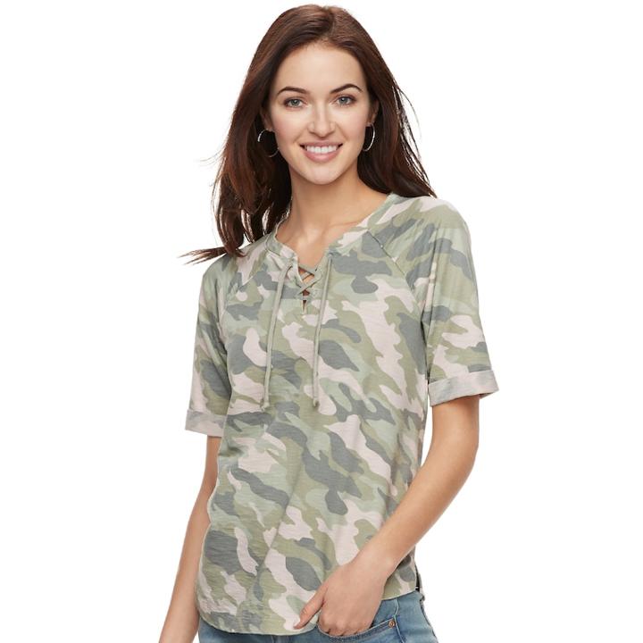 Women's Sonoma Goods For Life™ Lace-up Sweatshirt, Size: Medium, Med Green