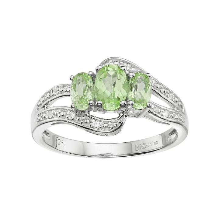 Sterling Silver Peridot & White Topaz 3-stone Bypass Ring, Women's, Size: 8, Green