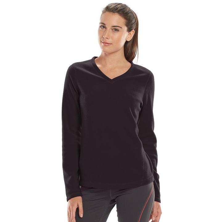 Women's Tek Gear&reg; Microfleece V-neck Sweatshirt, Size: Large, Black