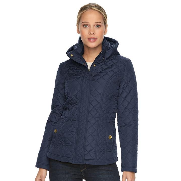 Women's Weathercast Hooded Quilted Jacket, Size: Large, Blue