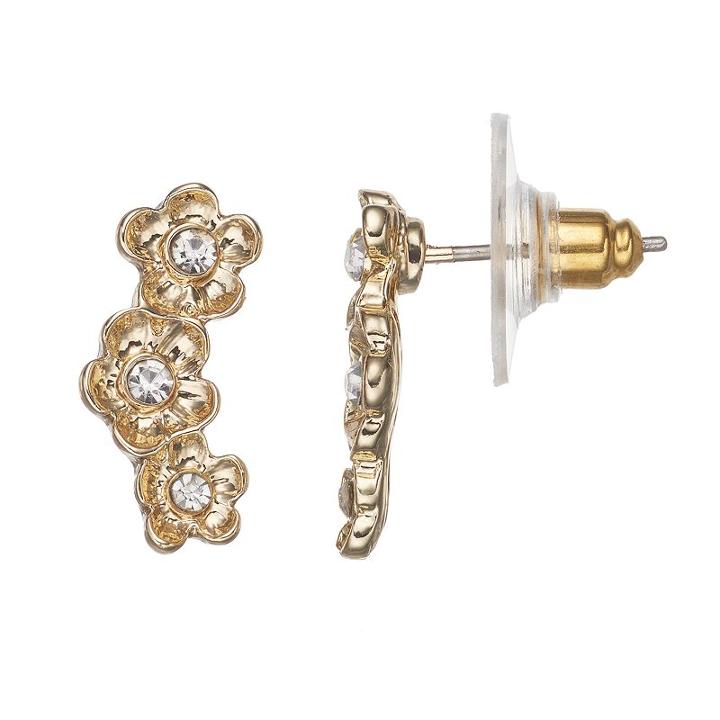 Lc Lauren Conrad Triple Flower Climber Earrings, Women's, Gold