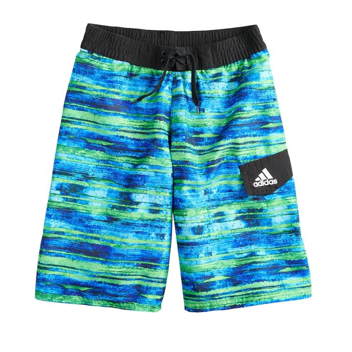Boys 8-20 Adidas Water Stripe Swim Trunks, Size: Small, Green
