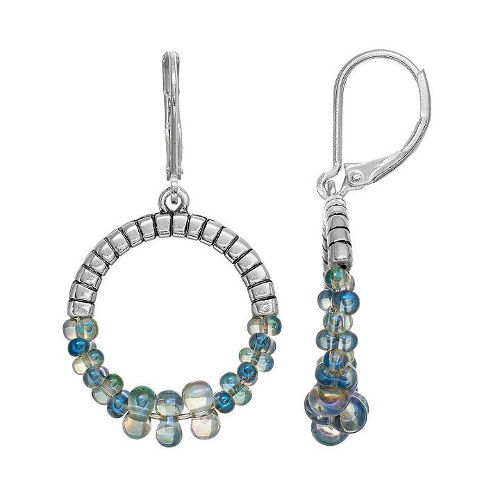 Napier Blue Beaded Drop Hoop Earrings, Women's