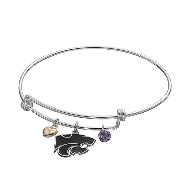 Fiora Sterling Silver Kansas State Wildcats Charm Bangle Bracelet, Women's, Purple