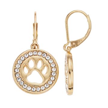 Pet Friends Simulated Crystal Paw Print Drop Earrings, Women's, Gold