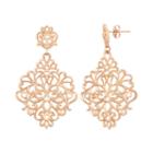18k Rose Gold Over Silver Floral Filigree Drop Earrings, Women's, Pink