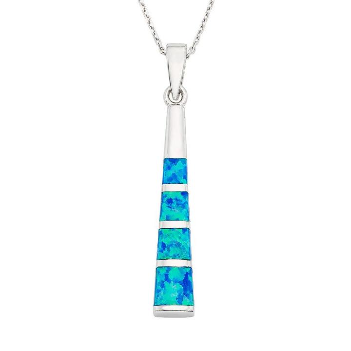 Lab-created Blue Opal Sterling Silver Stick Pendant Necklace, Women's, Size: 18