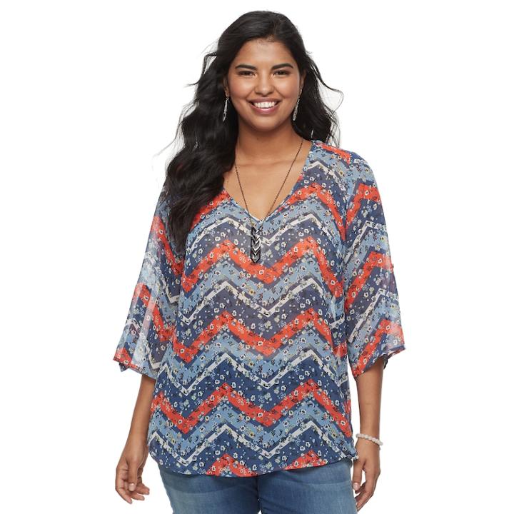 Juniors' Plus Size Heartsoul Chevron High-low Top & Necklace, Teens, Size: 2xl, Med Blue
