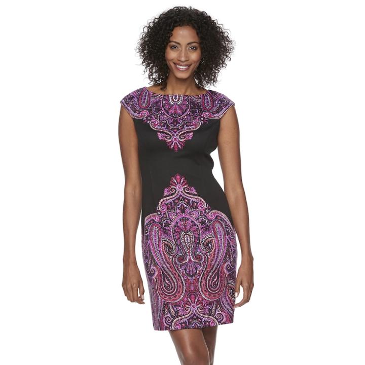 Petite Suite 7 Paisley Sheath Dress, Women's, Size: 4 Petite, White Black