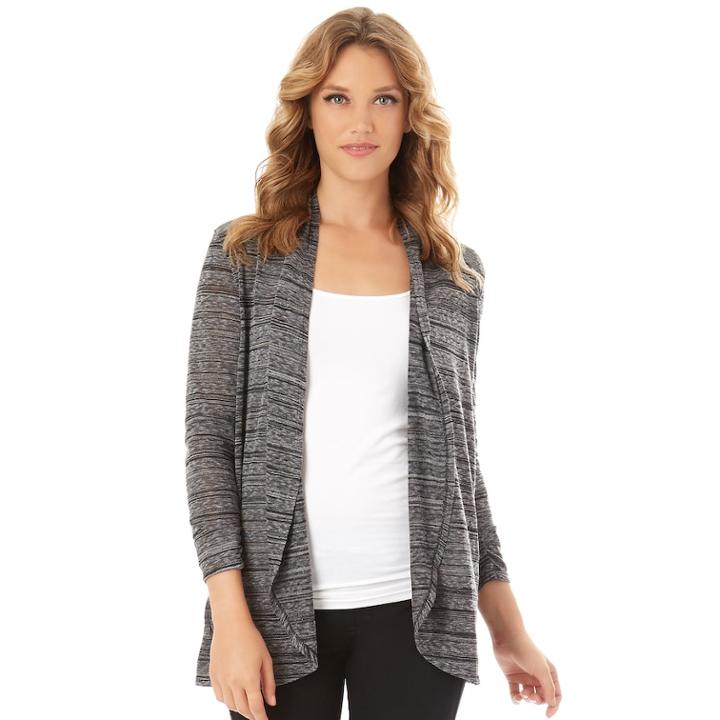 Women's Apt. 9&reg; Ruched Sleeve Open-front Cardigan, Size: Xl, Charcoal Black Stripe