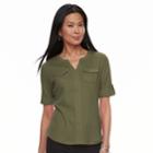 Petite Croft & Barrow&reg; Splitneck Button-tab Tee, Women's, Size: Xl Petite, Dark Green