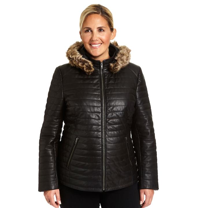 Plus Size Excelled Lambskin Puffer Jacket, Women's, Size: 1xl, Black