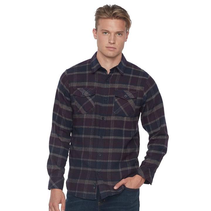 Men's Burnside Plaid Flannel Button-down Shirt, Size: Medium, Med Purple