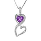Love Is Forever Sterling Silver Amethyst And 1/10-ct. T.w. Diamond Double Heart Pendant, Women's, Purple