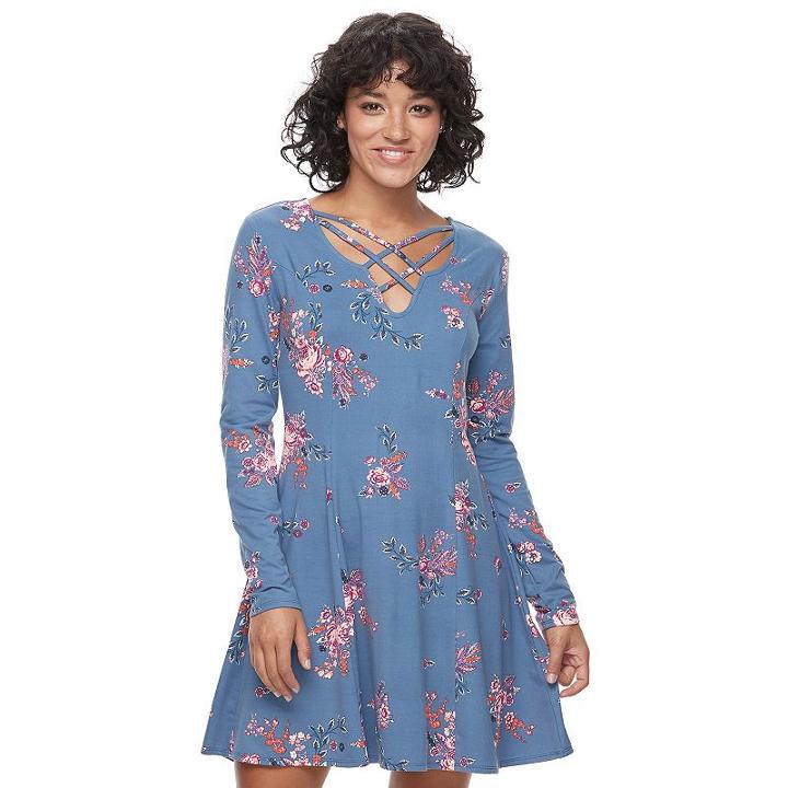 Juniors' Mudd&reg; Fit & Flare Cross Front Dress, Teens, Size: Large, Med Blue