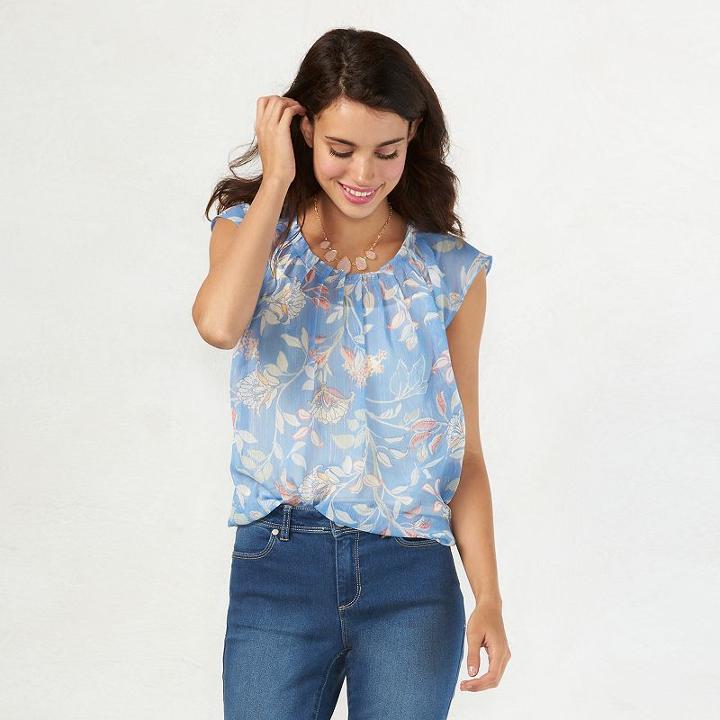 Women's Lc Lauren Conrad Pleated Metallic Top, Size: Xl, Blue (navy)