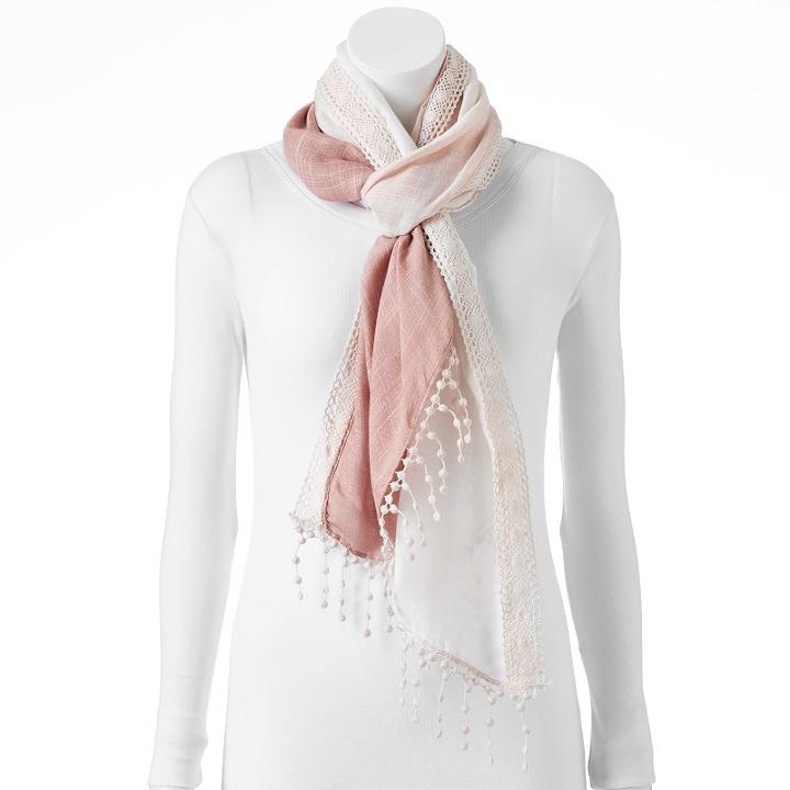 Apt. 9&reg; Dip-dyed Crocheted Oblong Scarf, Women's, Dark Beige