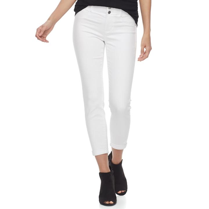 Women's Apt. 9&reg; Tummy Control Cuffed Capri Jeans, Size: 14, White