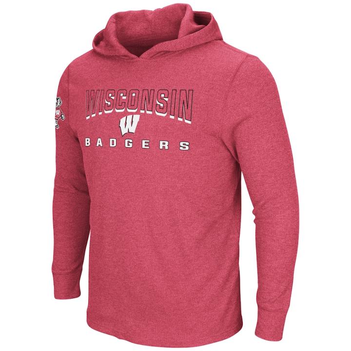 Men's Wisconsin Badgers Thermal Hooded Tee, Size: Small, Med Red