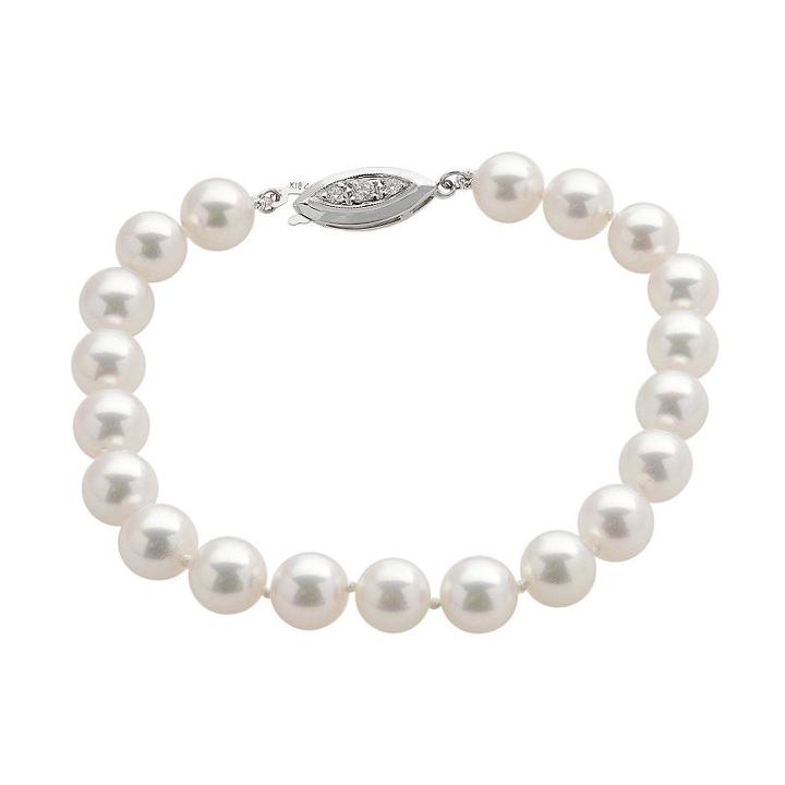 18k White Gold Aaa Akoya Cultured Pearl Bracelet (7.5-8 Mm), Women's, Size: 7.5