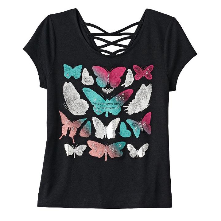 Girls 7-16 & Plus Size Mudd&reg; Criss-cross Lattice Back Tee, Girl's, Size: 7-8, Black