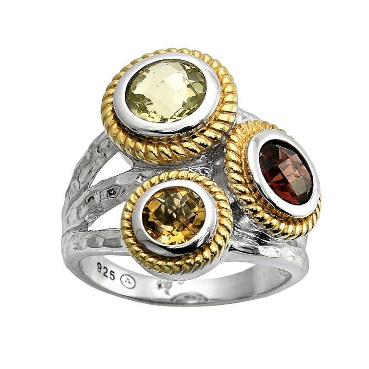18k Gold Over Silver And Sterling Silver Gemstone Hammered Cluster Ring, Women's, Size: 7, Multicolor