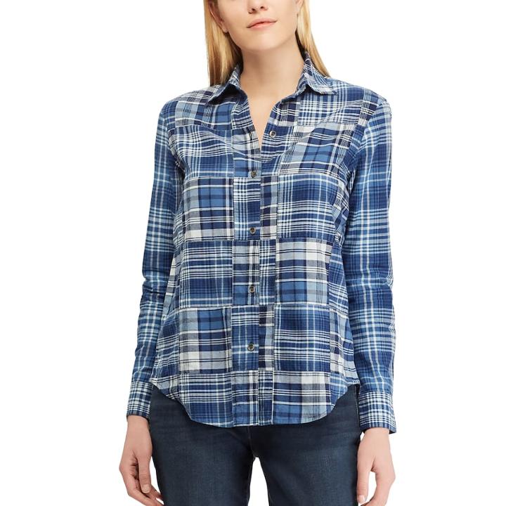 Petite Chaps Patchwork Shirt, Women's, Size: S Petite, Blue