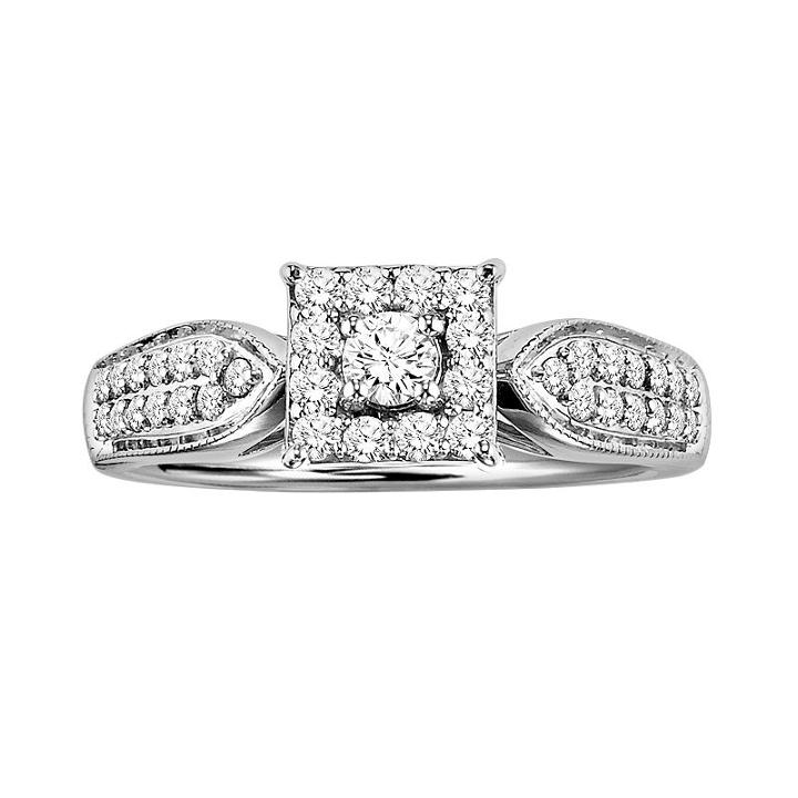 Love Always Round-cut Diamond Frame Engagement Ring In Platinum Over Silver (1/2-ct. T.w.), Women's, Size: 7, White