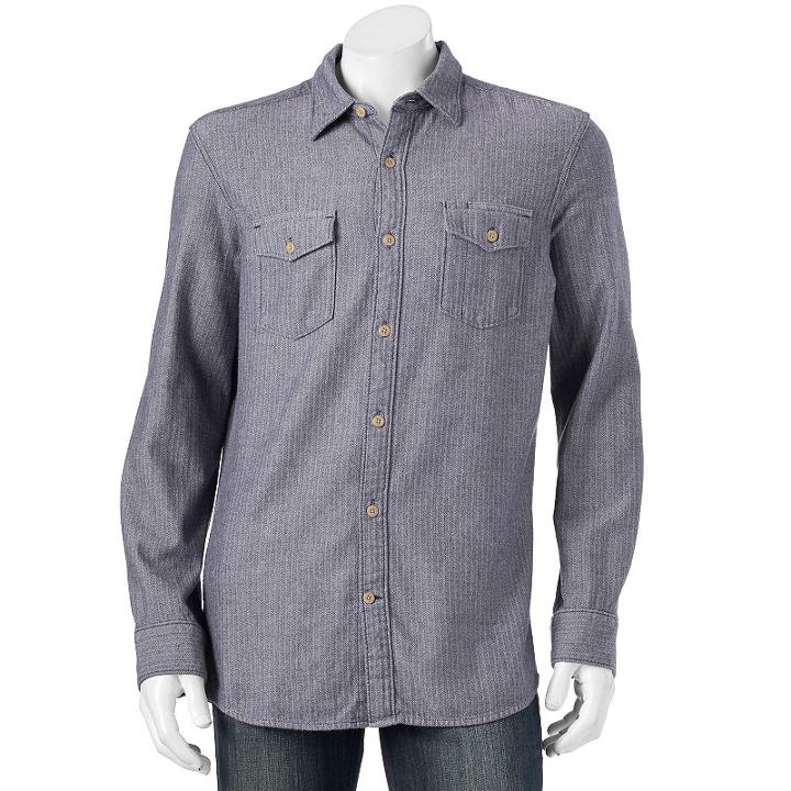 Men's Sonoma Goods For Life&trade; Modern-fit Herringbone Button-down Shirt, Size: Large, Blue
