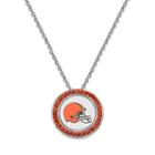Cleveland Browns Team Logo Crystal Pendant Necklace - Made With Swarovski Crystals, Women's, Size: 18, Orange