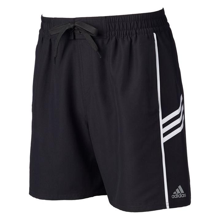 Adidas, Men's Colorblock Microfiber Volley Swim Trunks, Size: Medium, Black