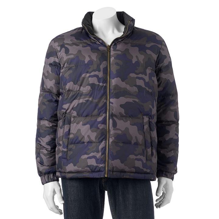 Men's Chaps Classic-fit Reversible Puffer Jacket, Size: Large, Blue