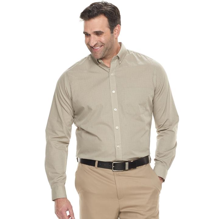 Big & Tall Van Heusen Classic-fit Checked Wrinkle-free Button-down Shirt, Men's, Size: 3xl Tall, Lt Beige