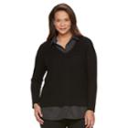 Plus Size Croft & Barrow&reg; Mock-layer V-neck Sweater, Women's, Size: 1xl, Black